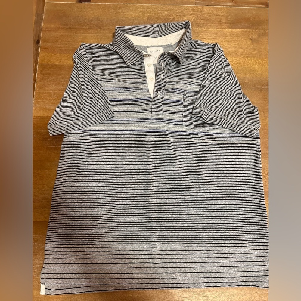 Billy Reid Men’s Gray Striped Polo Large Cotton Blend